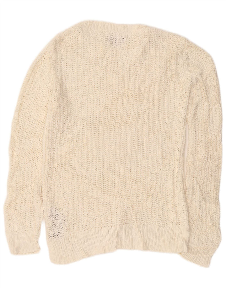 Suéter feminino Nautica com gola canoa UK 14 médio off white algodão