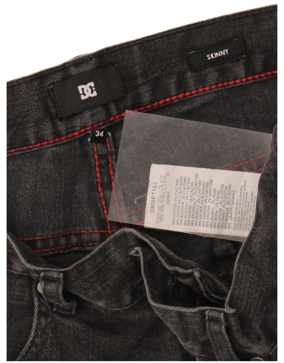 DC Mens Jeans Skinny W34 L31 Algodão Preto