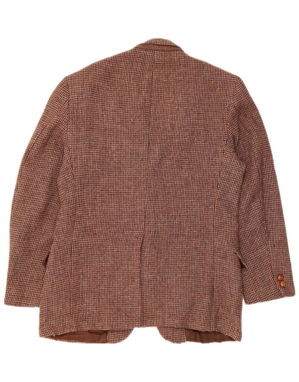 Jaqueta blazer masculina de 2 botões Harris Tweed UK 36 pequena marrom houndstooth