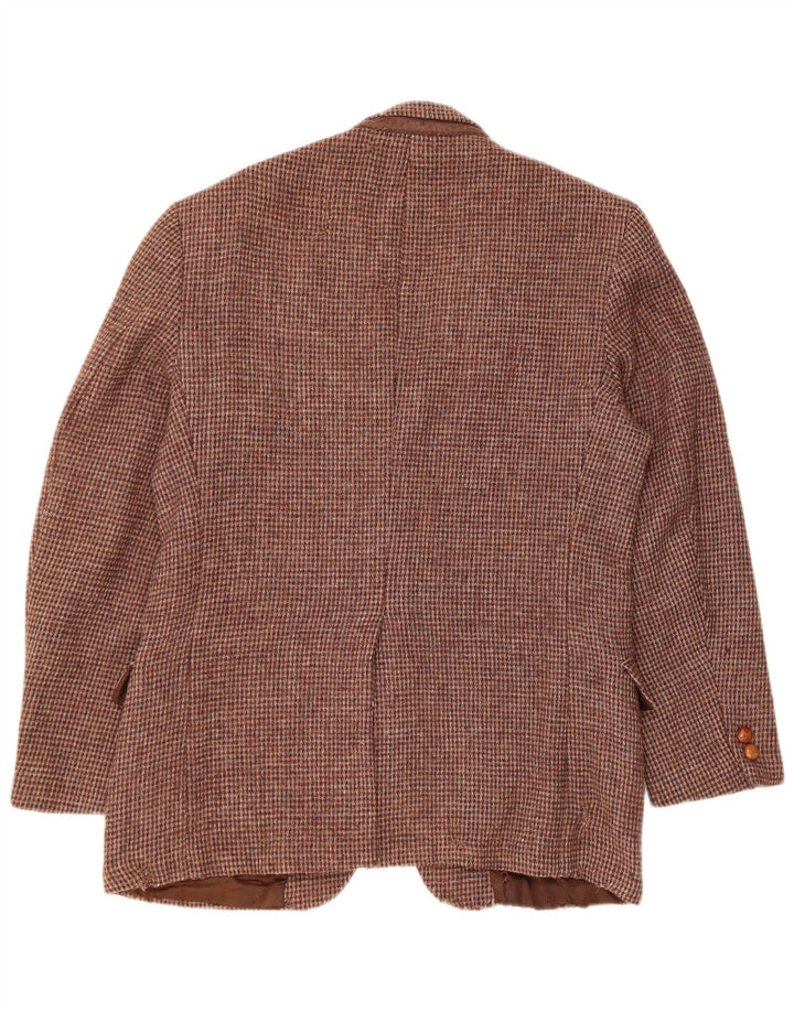 Jaqueta blazer masculina de 2 botões Harris Tweed UK 36 pequena marrom houndstooth