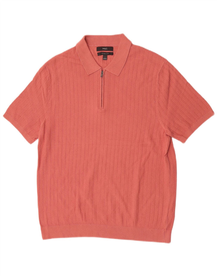 Camisa pólo masculina Marks & Spencer grande algodão rosa