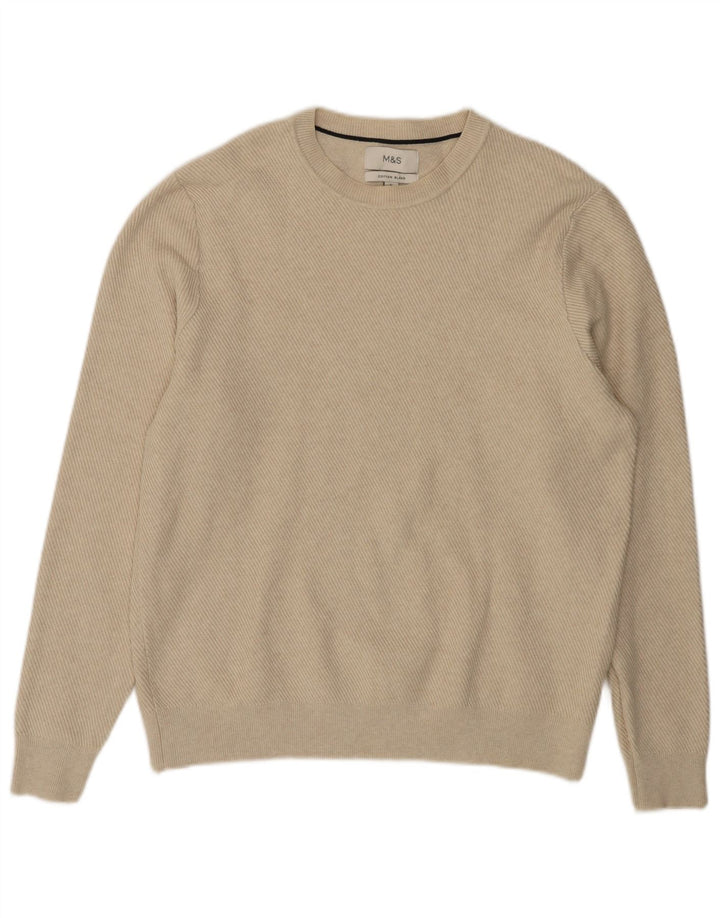 Suéter masculino Marks & Spencer com gola redonda, grande poliéster bege