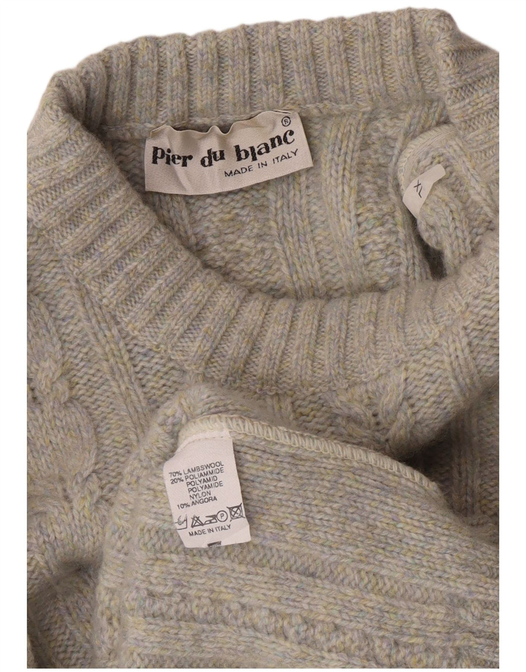 Suéter masculino vintage com gola redonda XL lã de cordeiro manchada cinza