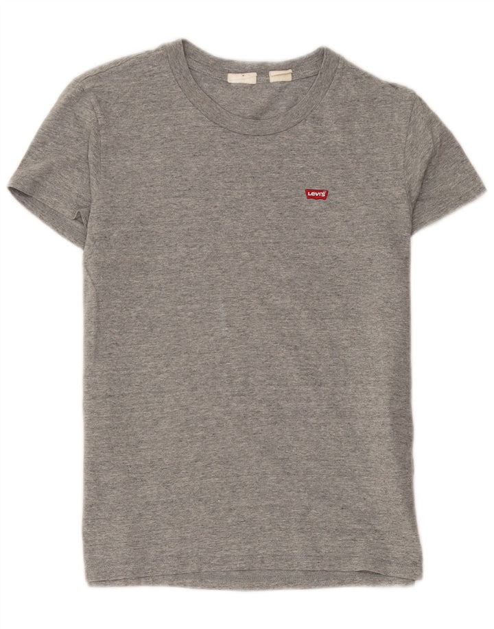 Camiseta feminina Levi's UK 12 algodão manchado cinza médio