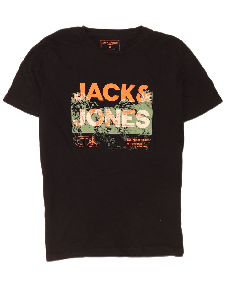 Camiseta gráfica masculina Jack & Jones Top médio algodão preto
