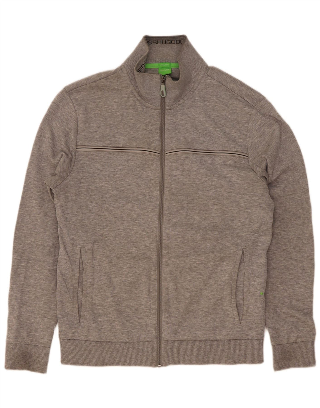 Hugo Boss Mens Treino Top Jaqueta Pequeno Algodão Listrado Cinza