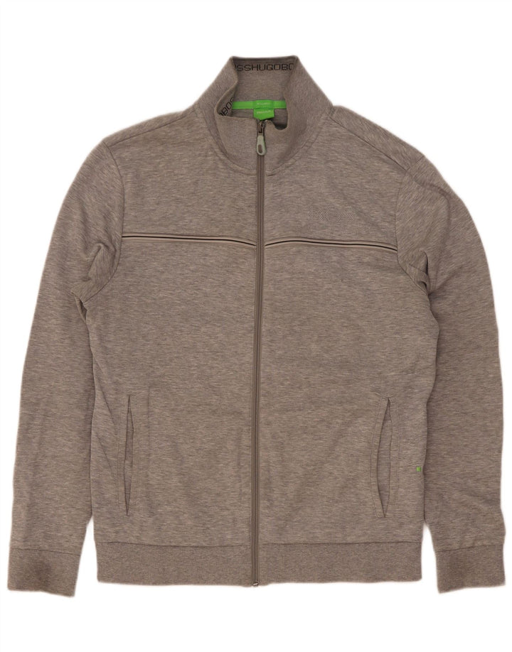Hugo Boss Mens Treino Top Jaqueta Pequeno Algodão Listrado Cinza