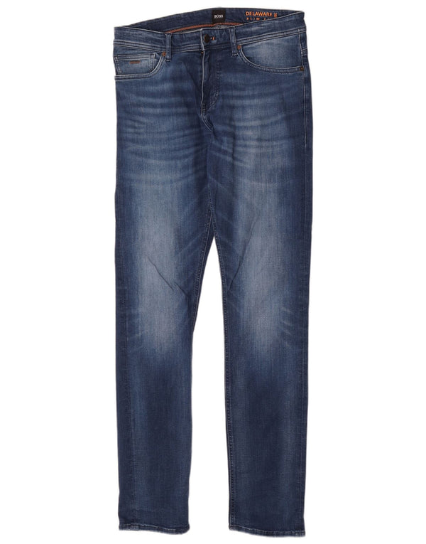 Hugo Boss feminino Delaware Slim Jeans W32 L34 azul algodão