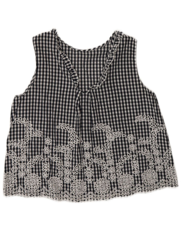 Zara Top curto sem mangas feminino UK 6 XS azul marinho guingão