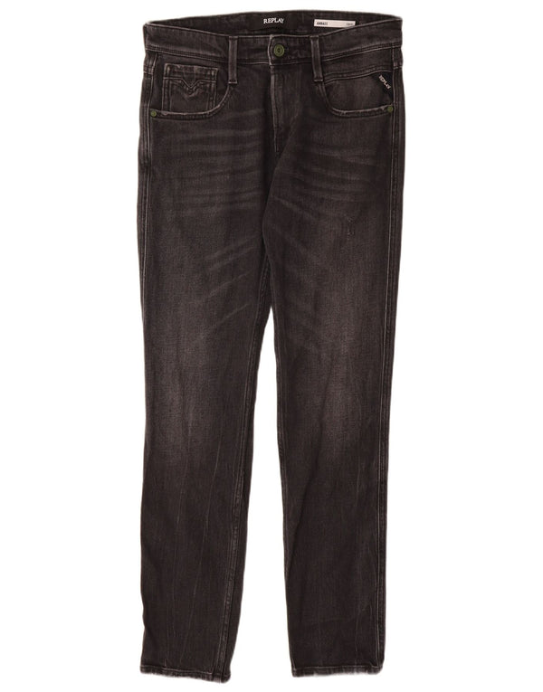 REPLAY Masculino Anbass Slim Jeans W29 L30 Algodão Preto