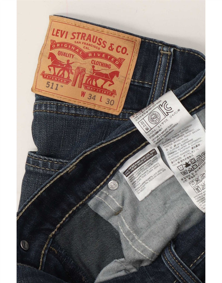 Levi's Masculino 511 Slim Jeans W34 L30 Azul Marinho Algodão