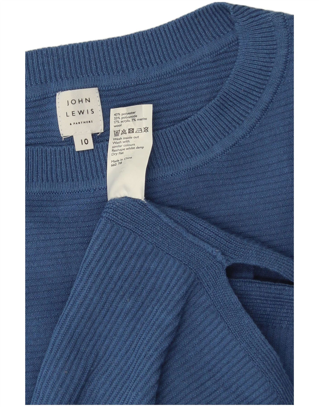 Suéter feminino John Lewis com gola canoa Reino Unido 10 poliéster azul pequeno