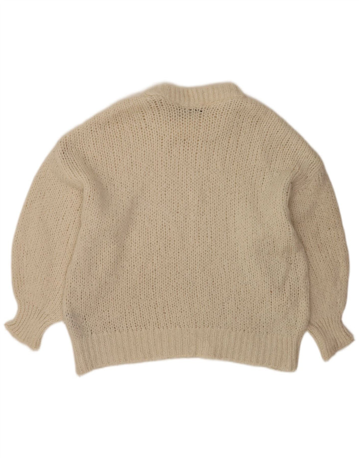 Zara Suéter feminino oversized com gola redonda, Reino Unido 10 pequeno off white