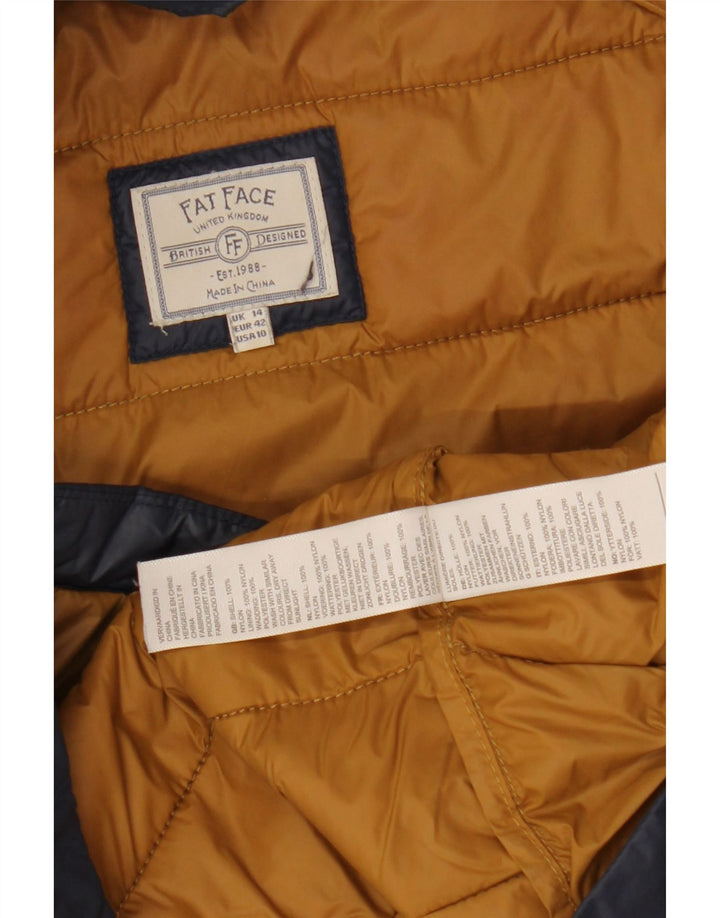 Jaqueta acolchoada com capuz feminina Fat Face Reino Unido 14 grande nylon azul marinho