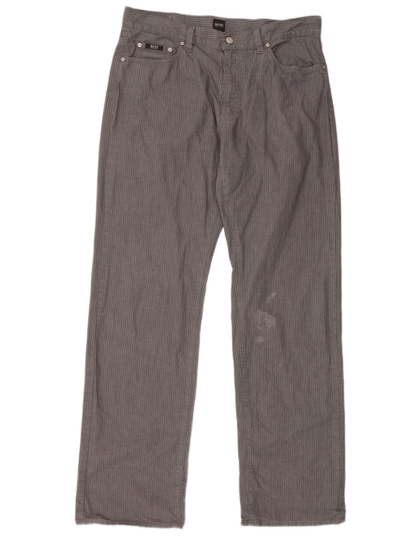 Calça casual masculina Hugo Boss Texas Straight W36 L34 cinza listrada de algodão