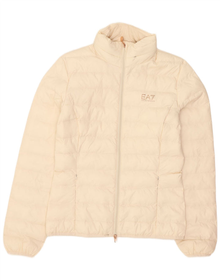 Jaqueta acolchoada com capuz feminina Emporio Armani UK 14 Médio Off White