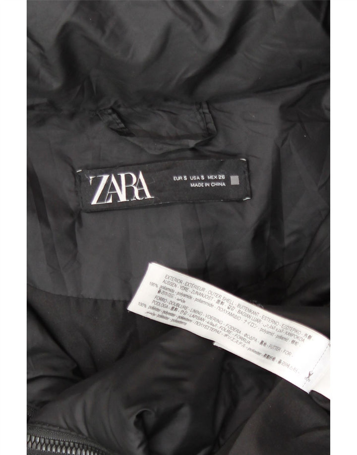 Casaco acolchoado com capuz grande Zara feminino UK 10 pequeno preto poliamida
