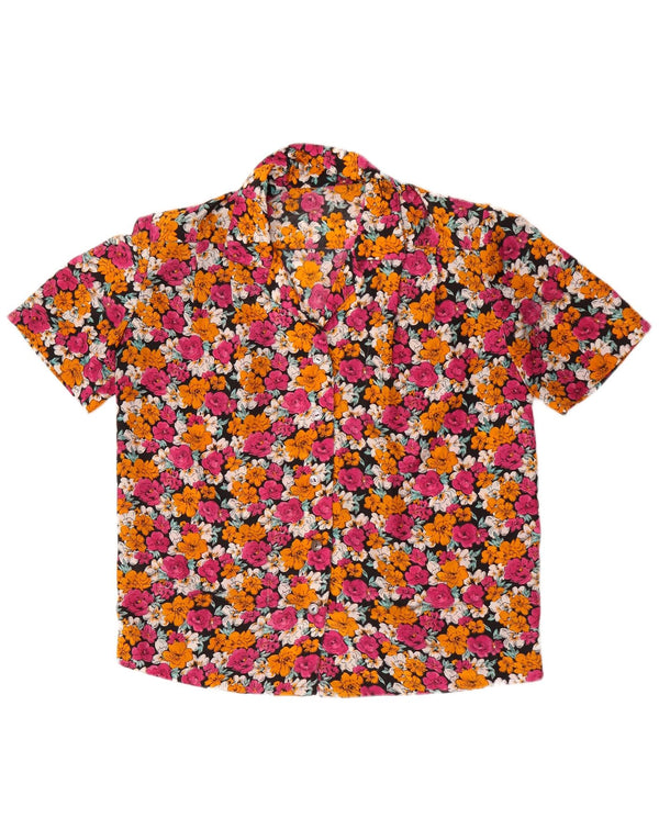 Camisa feminina vintage de manga curta UK 20 2XL floral multicolorida