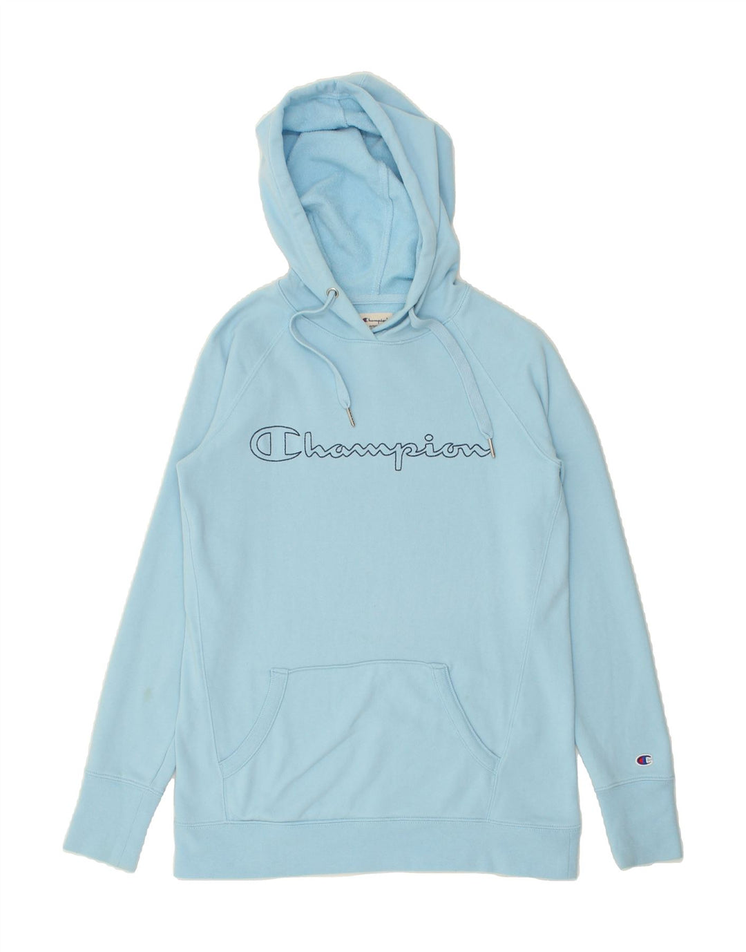 CHAMPION Mens Petite Graphic Hoodie Jumper XS Blue Cotton | Vintage Champion | Thrift | Second-Hand Champion | Used Clothing | Messina Hembry 