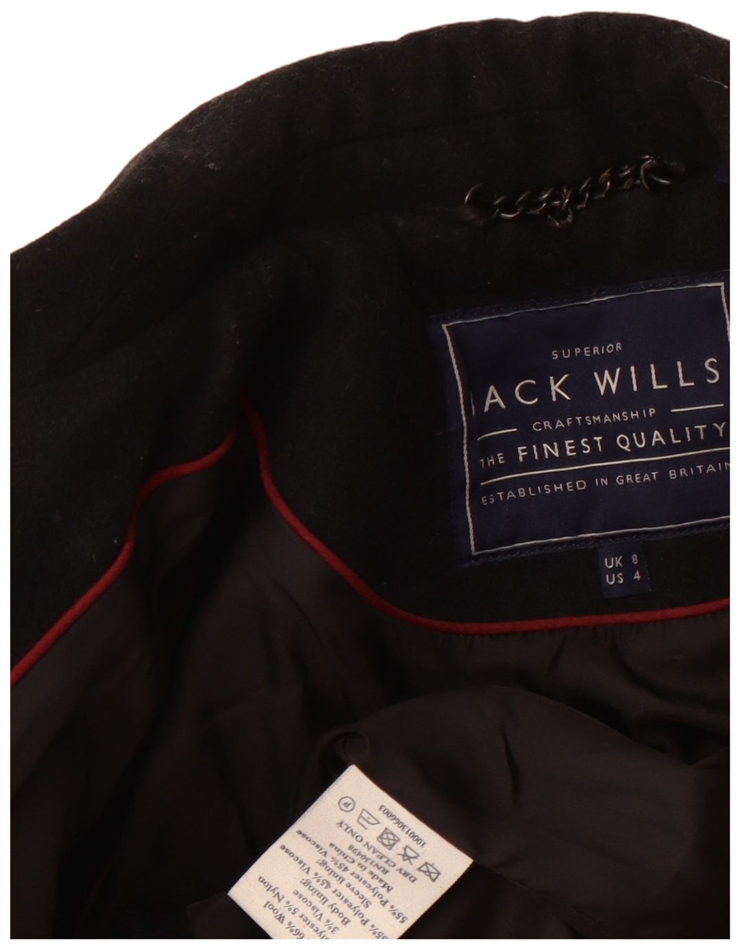 Jaqueta blazer feminina JACK WILLS Reino Unido 8 pequena lã preta