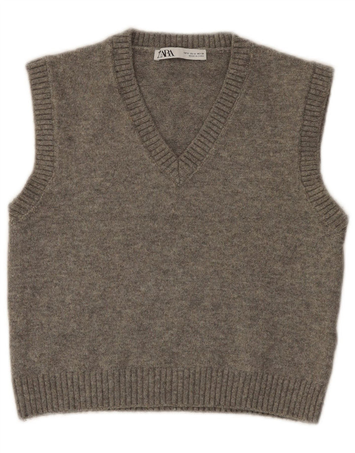 Zara Womens Vest Tank Top UK 10 Pequeno Poliéster Cinza