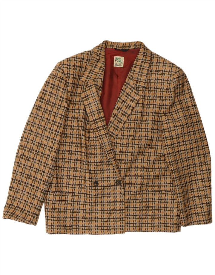Jaqueta blazer feminina vintage com botões duplos UE 40 médio bege houndstooth