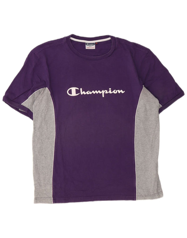 Campeão Camiseta masculina gráfica Top XL Roxo Colorblock Algodão