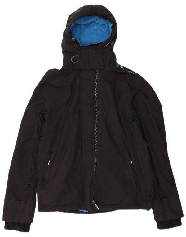 Jaqueta corta-vento masculina Superdry com capuz e blusão UK 42 XL preto nylon