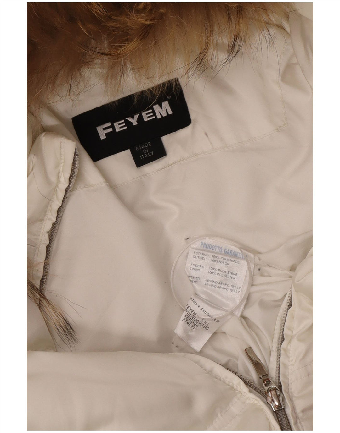 Jaqueta acolchoada com capuz feminina vintage UK 14 nylon branco médio
