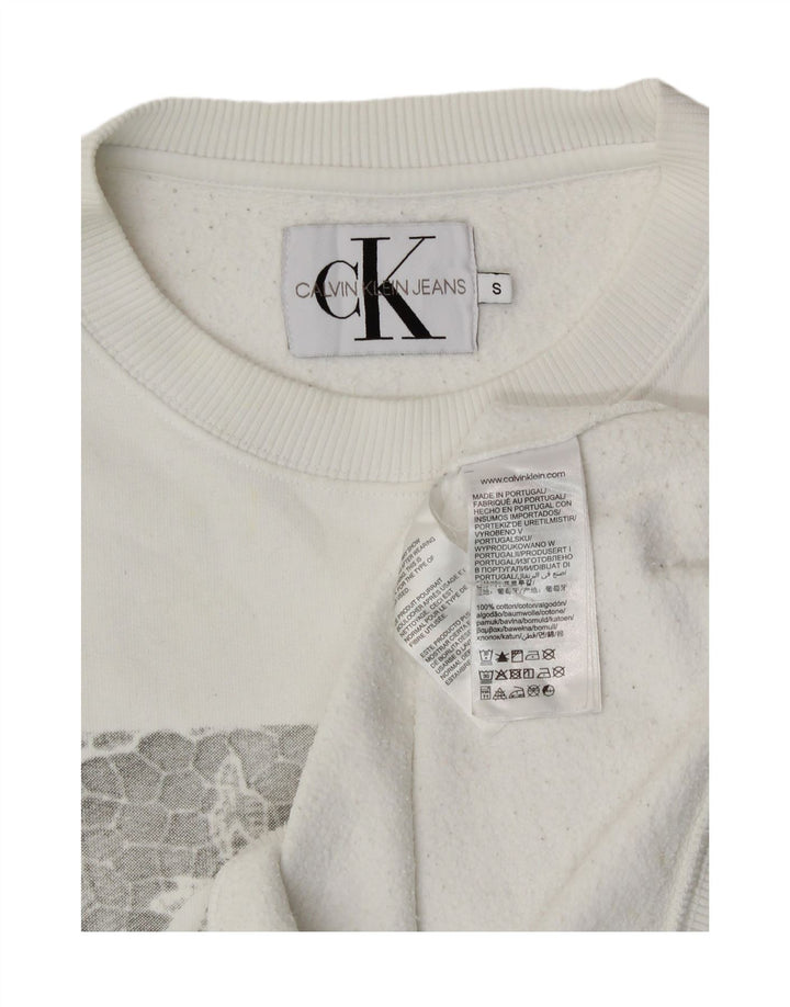 Calvin Klein moletom gráfico feminino jumper UK 10 pequeno algodão branco
