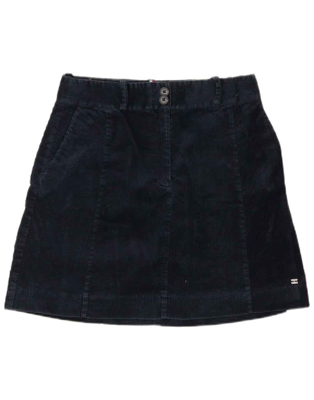 Saia feminina de veludo Tommy Hilfiger EUA 8 médio W28 algodão azul marinho