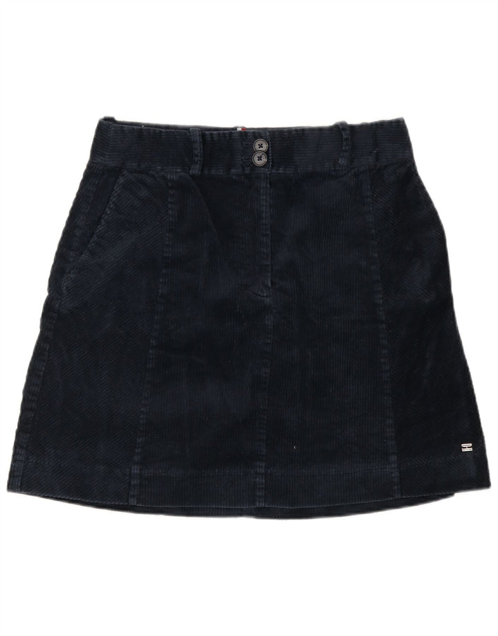 Saia feminina de veludo Tommy Hilfiger EUA 8 médio W28 algodão azul marinho