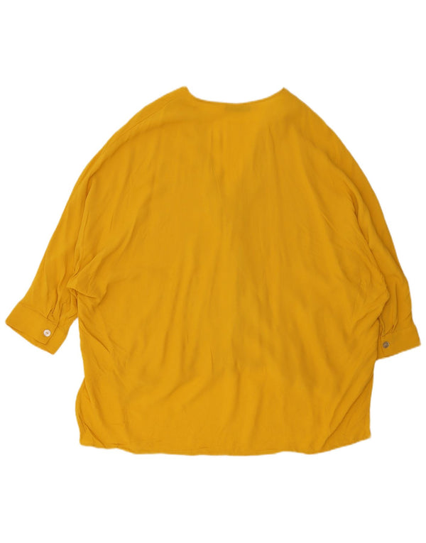 Zara blusa feminina manga 3/4 oversized top UK 14 médio amarelo