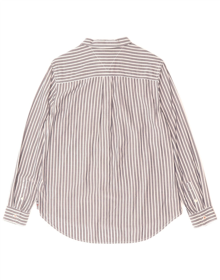 Camisa feminina Tommy Hilfiger UK 14 algodão listrado cinza médio
