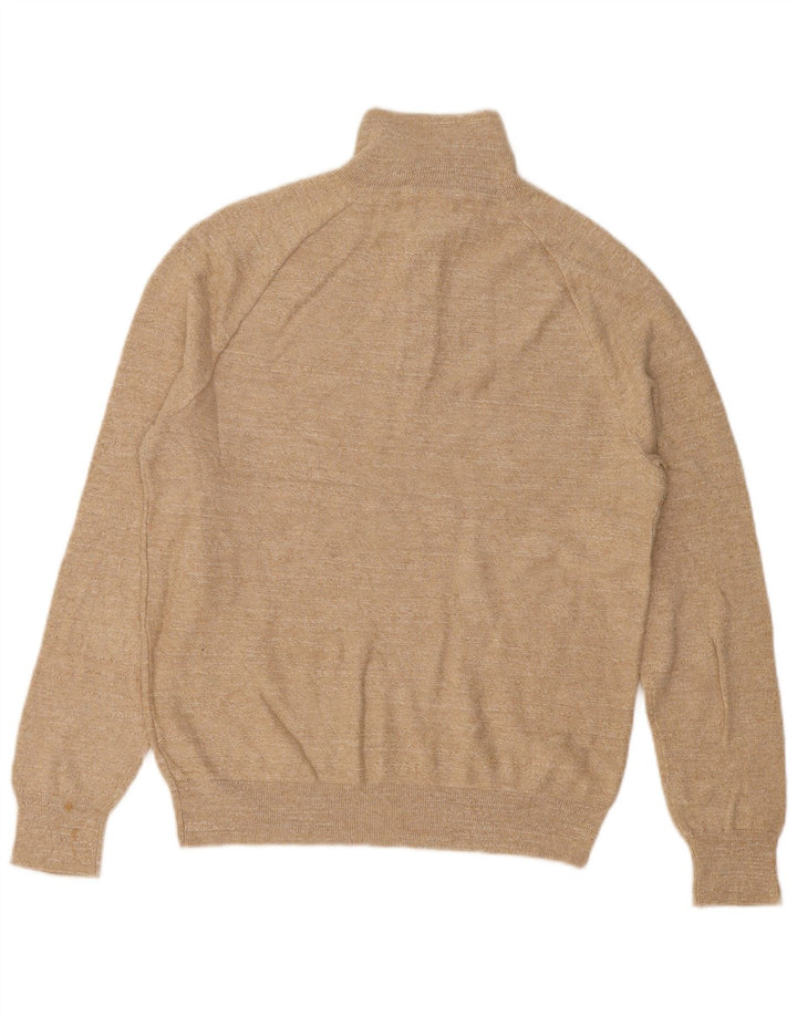 Suéter masculino J. Crew com zíper e gola pequena de algodão bege