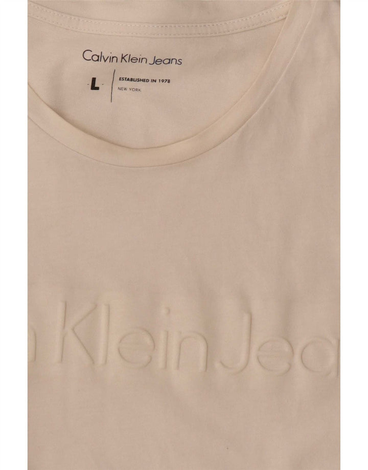 Camiseta masculina Calvin Klein Jeans gráfica grande branca