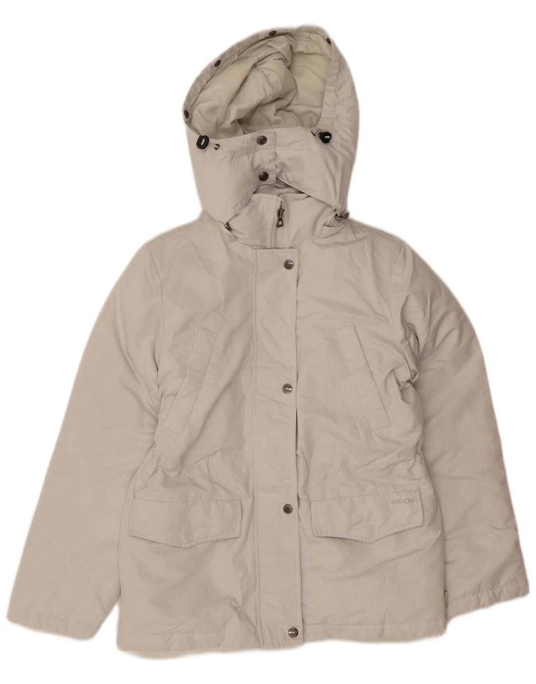 Jaqueta acolchoada com capuz grande Geox para mulher UK 6 XS poliéster branco