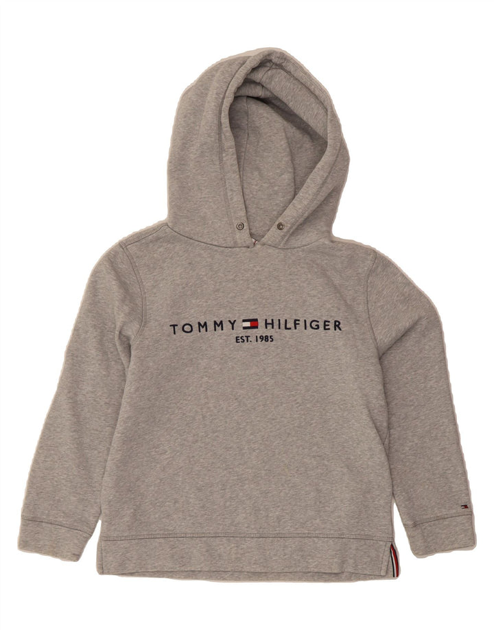 TOMMY HILFIGER Womens Oversized Crop Hoodie Jumper UK 10 Small Grey Vintage Tommy Hilfiger and Second-Hand Tommy Hilfiger from Messina Hembry 