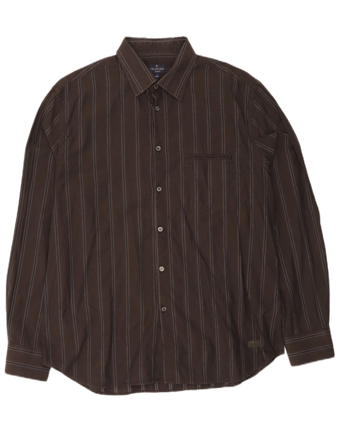 Trussardi Jeans Camisa masculina 2XL algodão listrado marrom