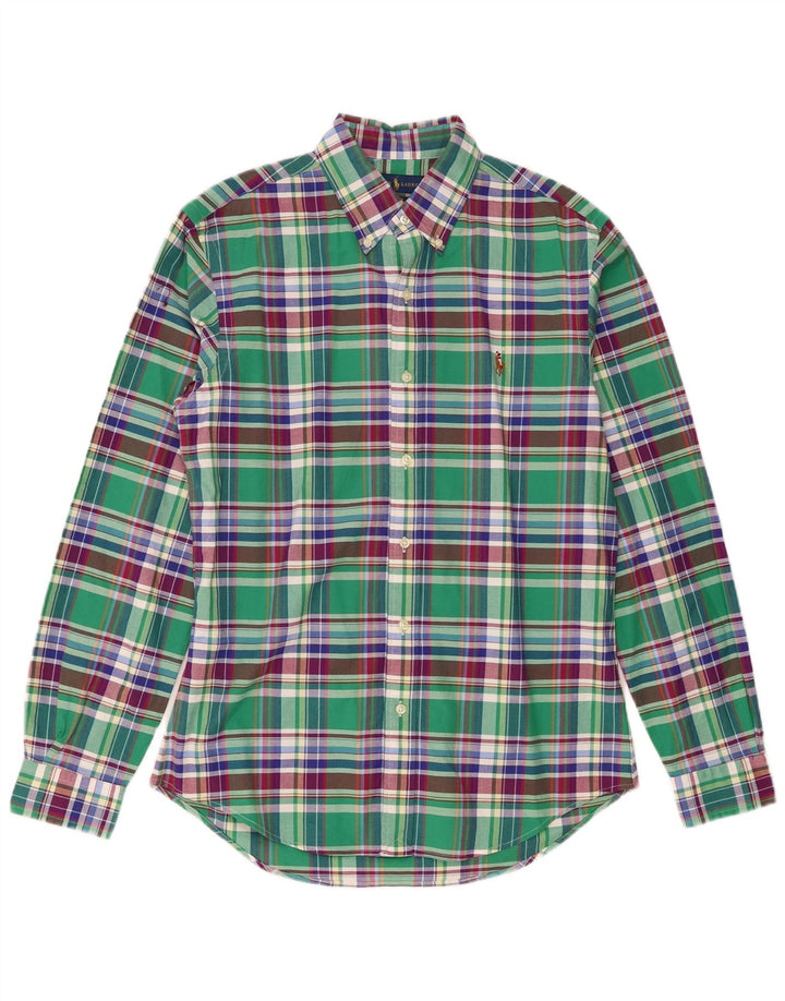 Camisa masculina Slim Fit Ralph Lauren de algodão xadrez verde médio