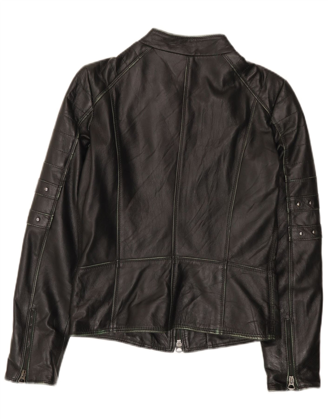 Jaqueta de motociclista de couro feminino vintage IT 44 couro preto médio