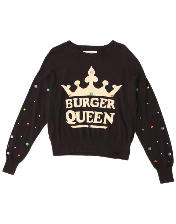 Suéter feminino Wildfox superdimensionado com gola canoa UK 6 XS preto