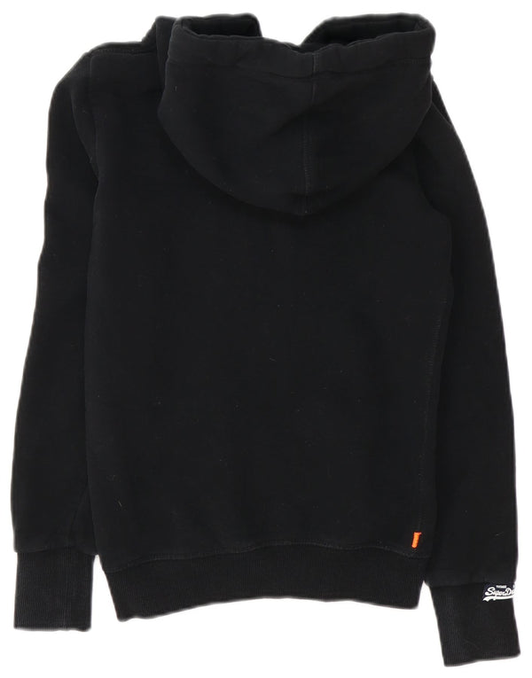 Superdry Womens Graphic Zip Hoodie Sweater UK 8 Small Black Cotton