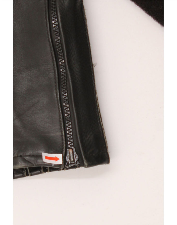 Calça feminina VINTAGE EU 38 médio W28 L27 couro colorblock preto