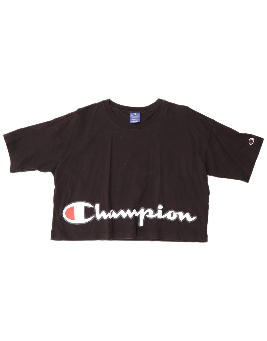 Camiseta feminina CHAMPION Crop Graphic UK 14 Médio Preto