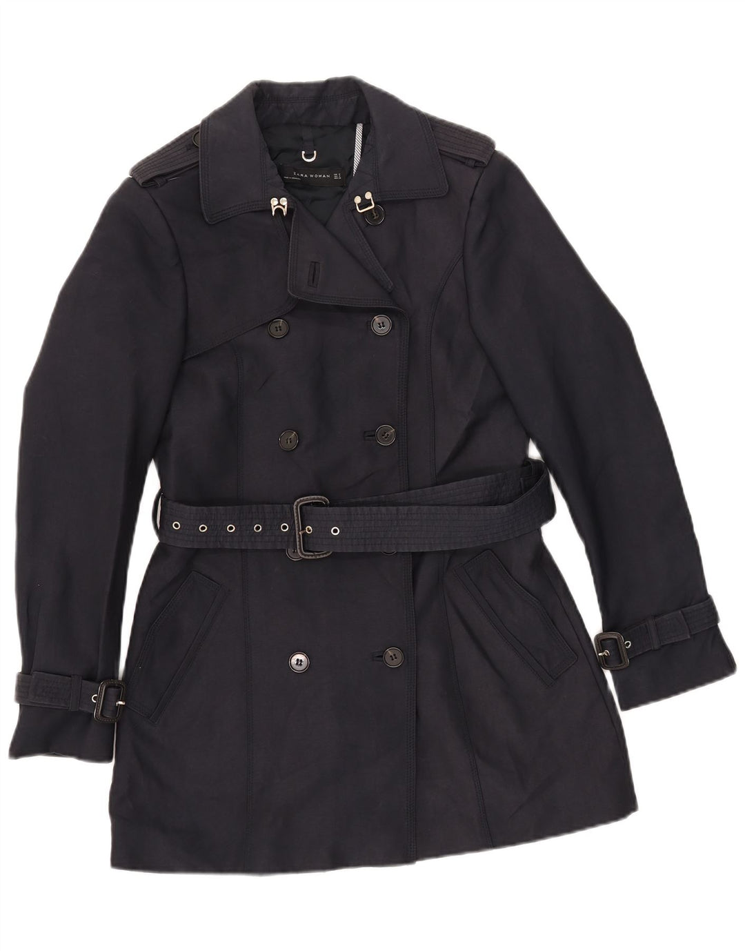 Zara Womens Trench Coat UK 12 Médio Azul Marinho