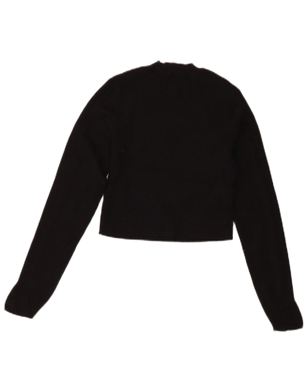 Jack Wills Suéter feminino curto com gola redonda Reino Unido 10 pequeno preto viscose