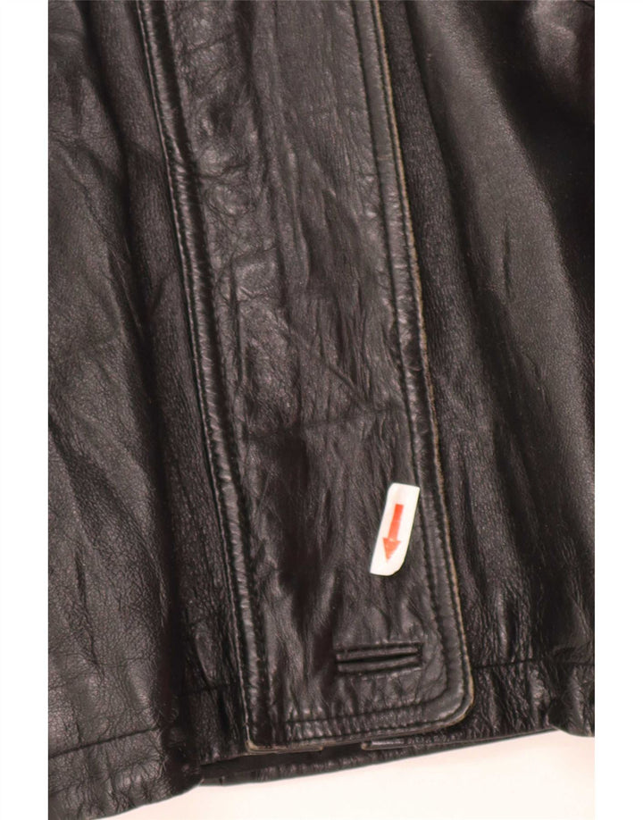 Jaqueta de couro grande com capuz feminino vintage IT 44 preto médio