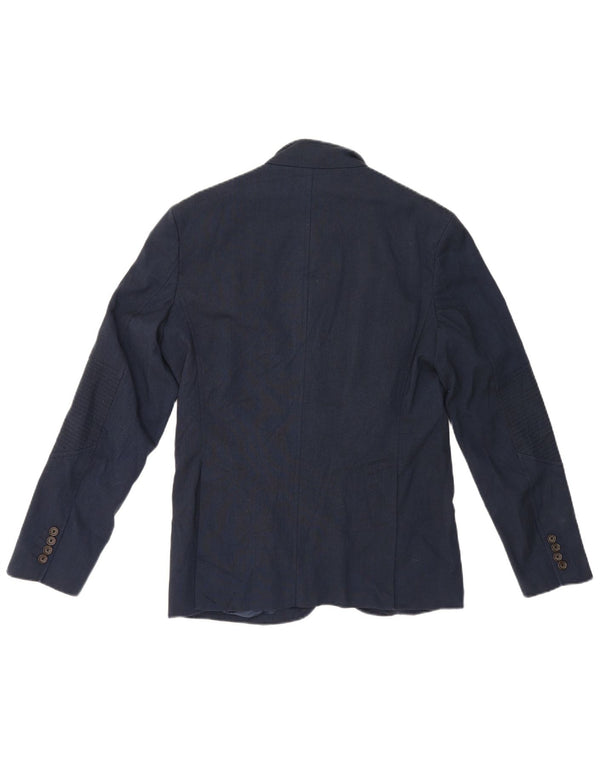 Jaqueta blazer masculina Zara com 4 botões Reino Unido 40 grande poliéster azul marinho