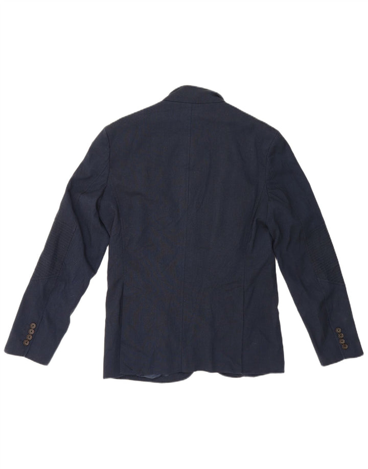 Jaqueta blazer masculina Zara com 4 botões Reino Unido 40 grande poliéster azul marinho